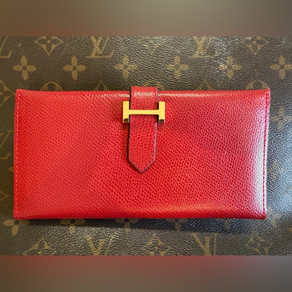 Red Leather Wallet with Gold Accent